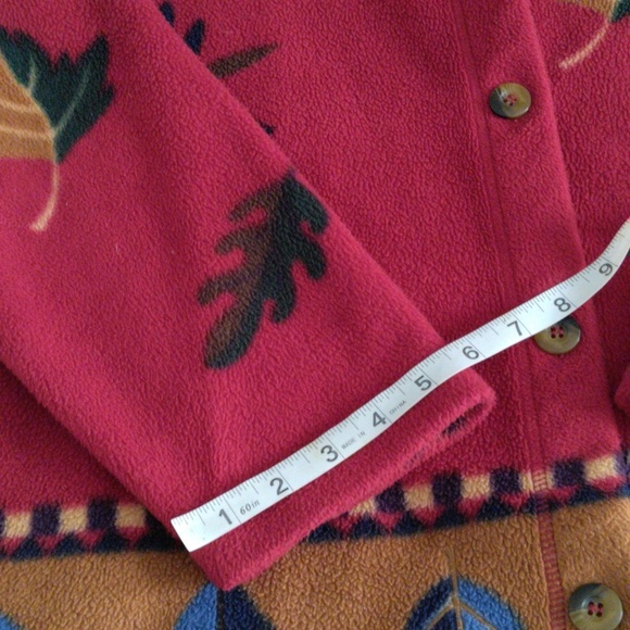 Vintage Talbots Medium Leaf Print Full Button Front Fleece Sweater Jacket - Picture 5 of 12